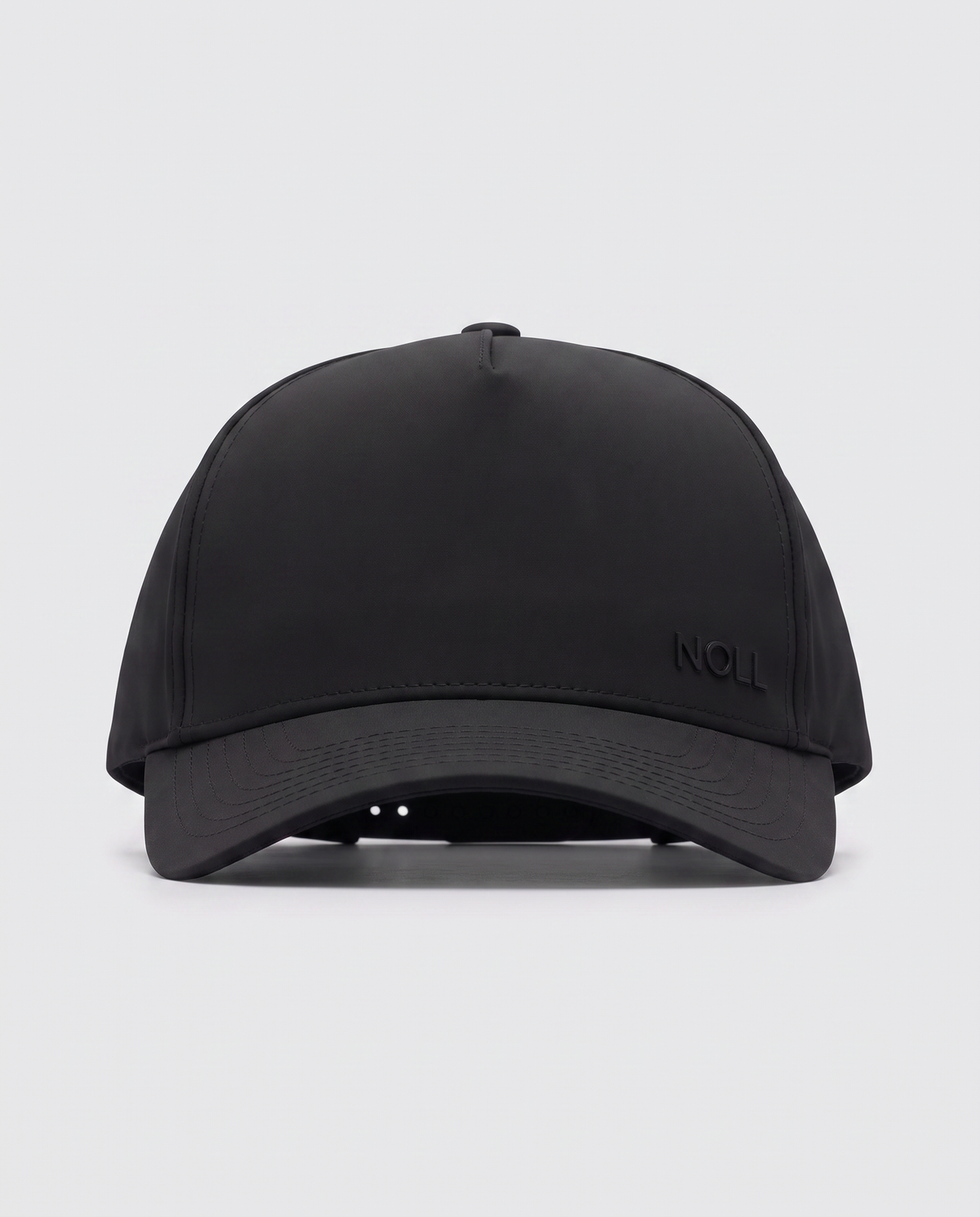 Front view of the NOLL 01 hat in matte black